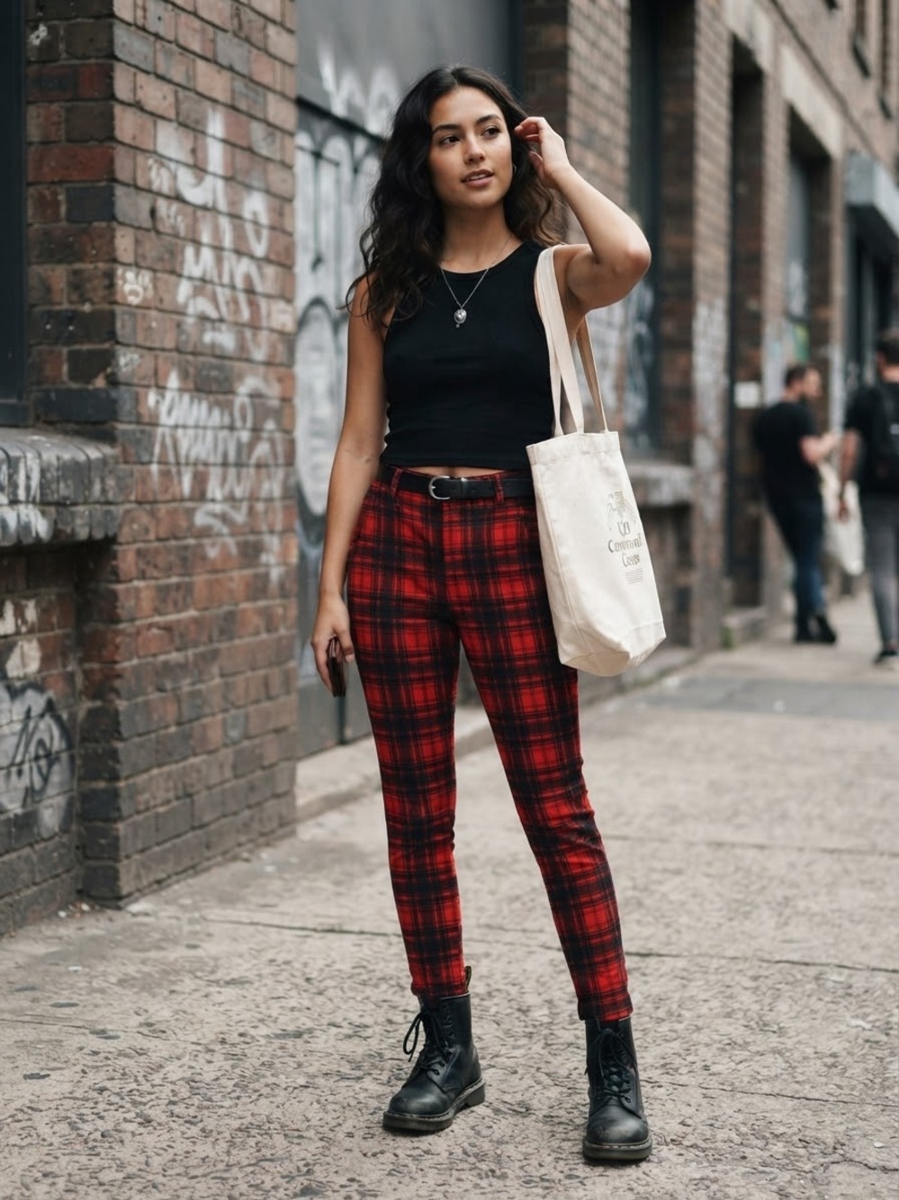Urban Outfitters Red Black Plaid Tartan Skinny Pants Size M